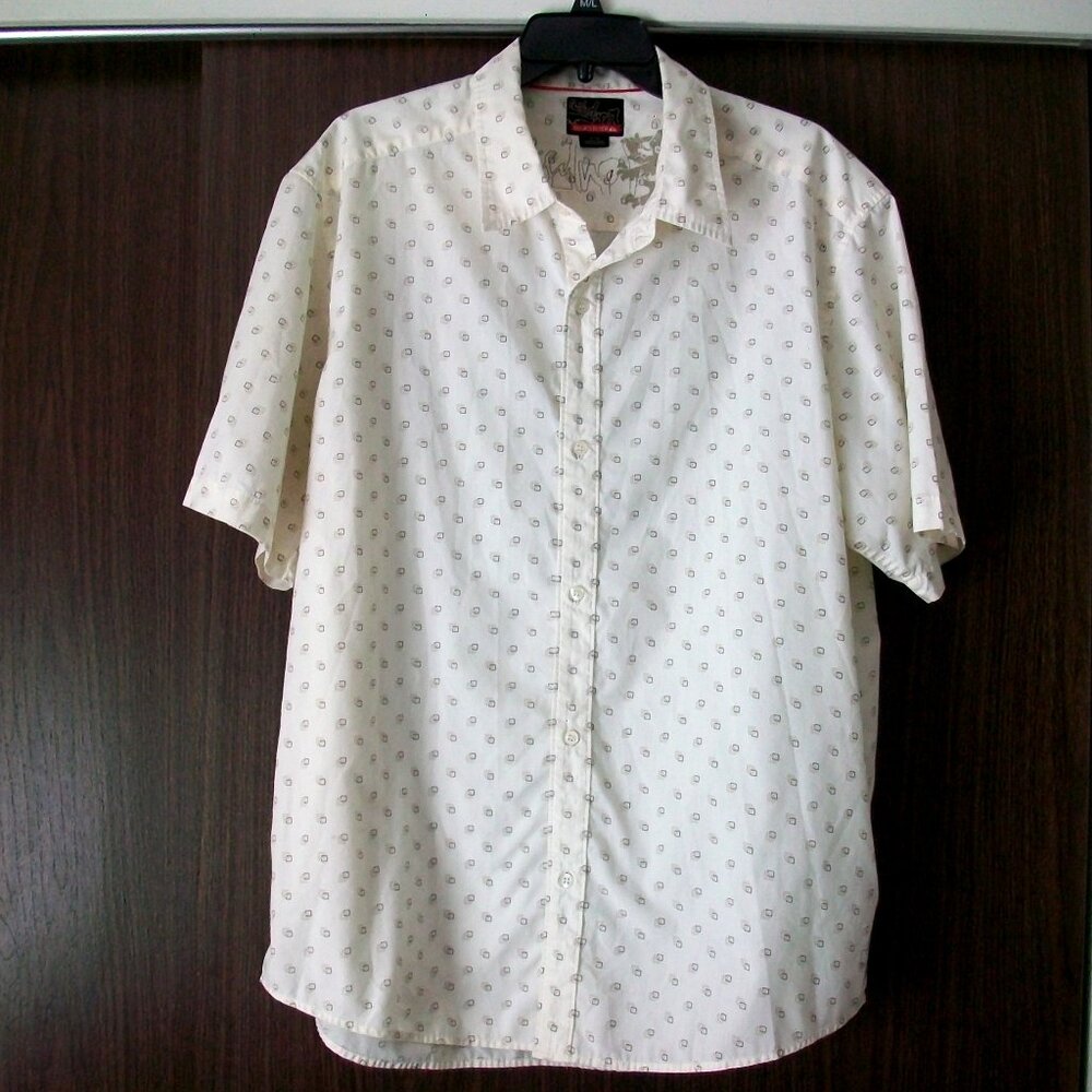Quicksilver White Gray Geometric Pattern Short Sleeve Button Down Shirt XL